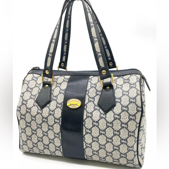 Authentic Gucci GG Plus PVC Navy Mini Boston Bag - Picture 3 of 17